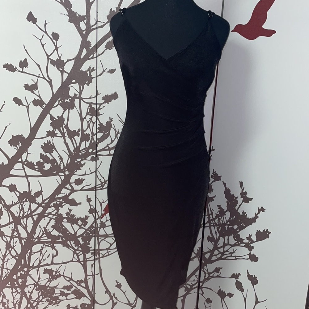ReVamped Size Small Black Asymmetric Adjustable Strap Dress with Slit NWOT $30